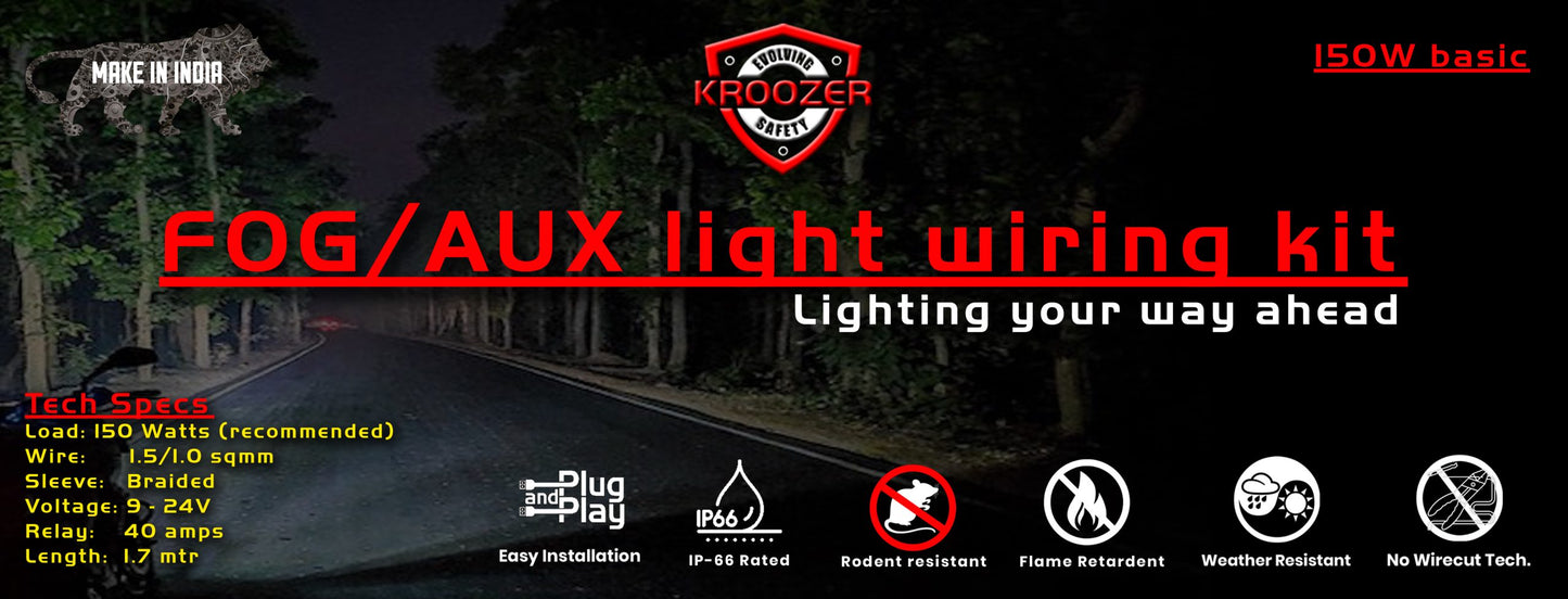 Kroozer Fog Light Aux Light Wiring harness 150 watts