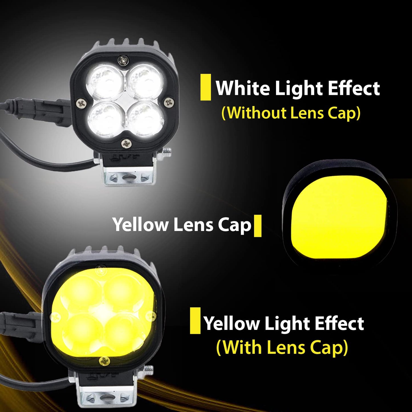 Universal Led Fog Light With Yellow Lens Cover With Wiring Kit Harness Led Work Fog Light Plug N Play System (40W, 12V-85V, DC)