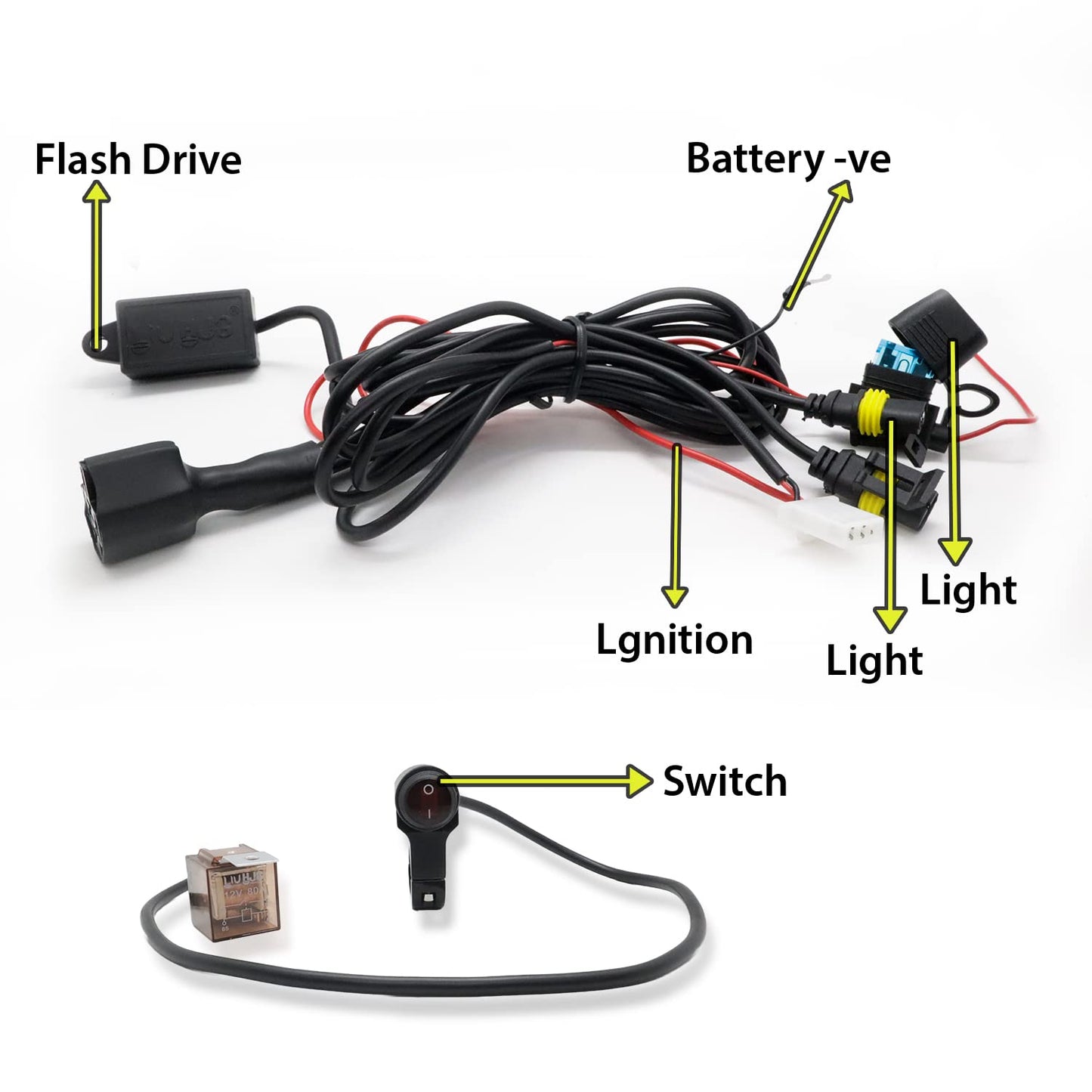 Universal Led Fog Light With Yellow Lens Cover With Wiring Kit Harness Led Work Fog Light Plug N Play System (40W, 12V-85V, DC)