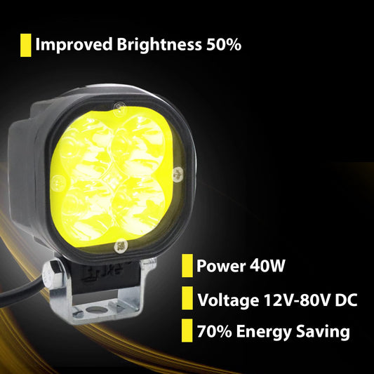 Universal Led Fog Light With Yellow Lens Cover With Wiring Kit Harness Led Work Fog Light Plug N Play System (40W, 12V-85V, DC)
