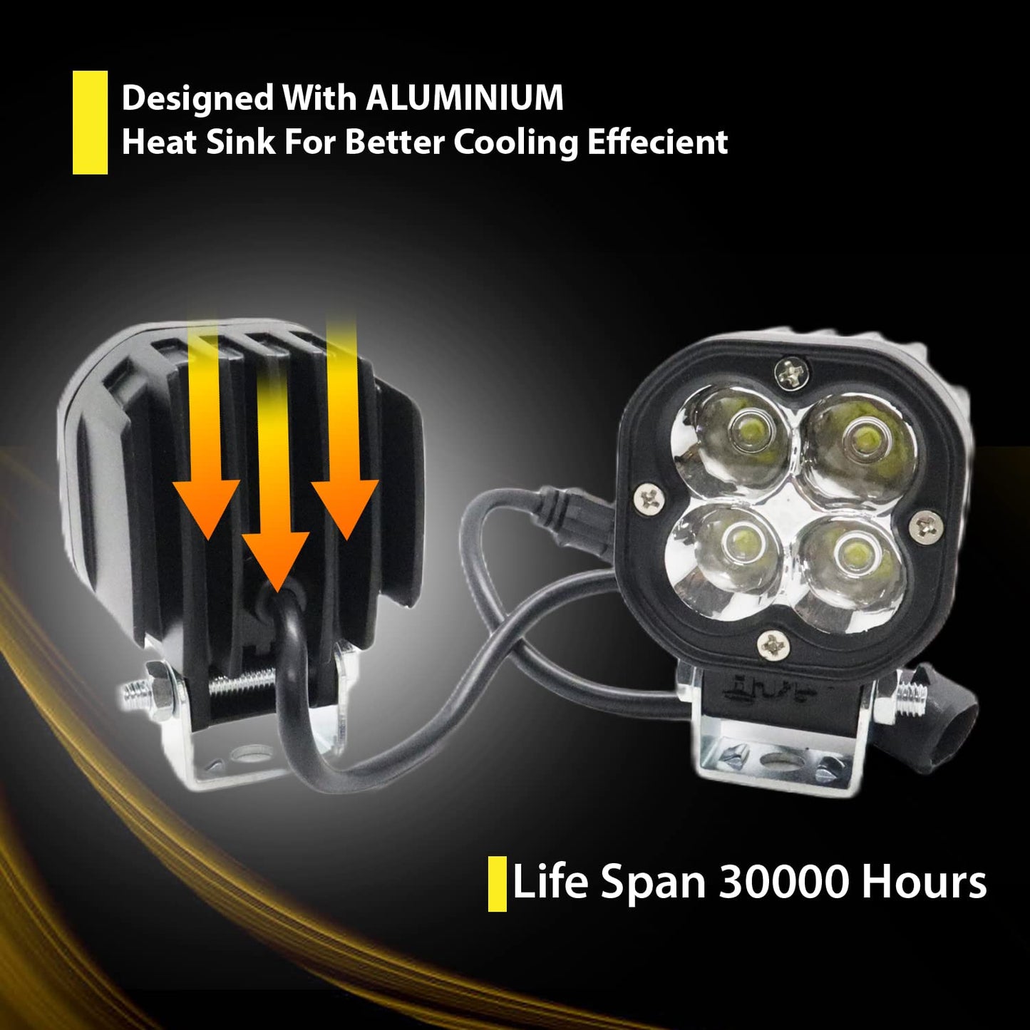 Universal Led Fog Light With Yellow Lens Cover With Wiring Kit Harness Led Work Fog Light Plug N Play System (40W, 12V-85V, DC)