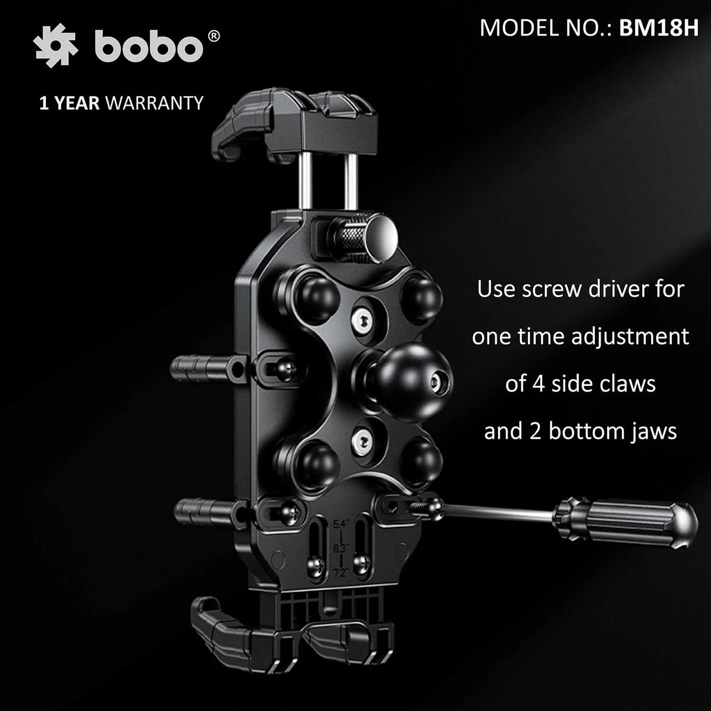 BOBO BM18H PRO Handlebar Anti-Vibration Bike Phone Holder (with Fast 15W Wireless Charger & USB-C Charging Module) Motorcycle Mobile Mount