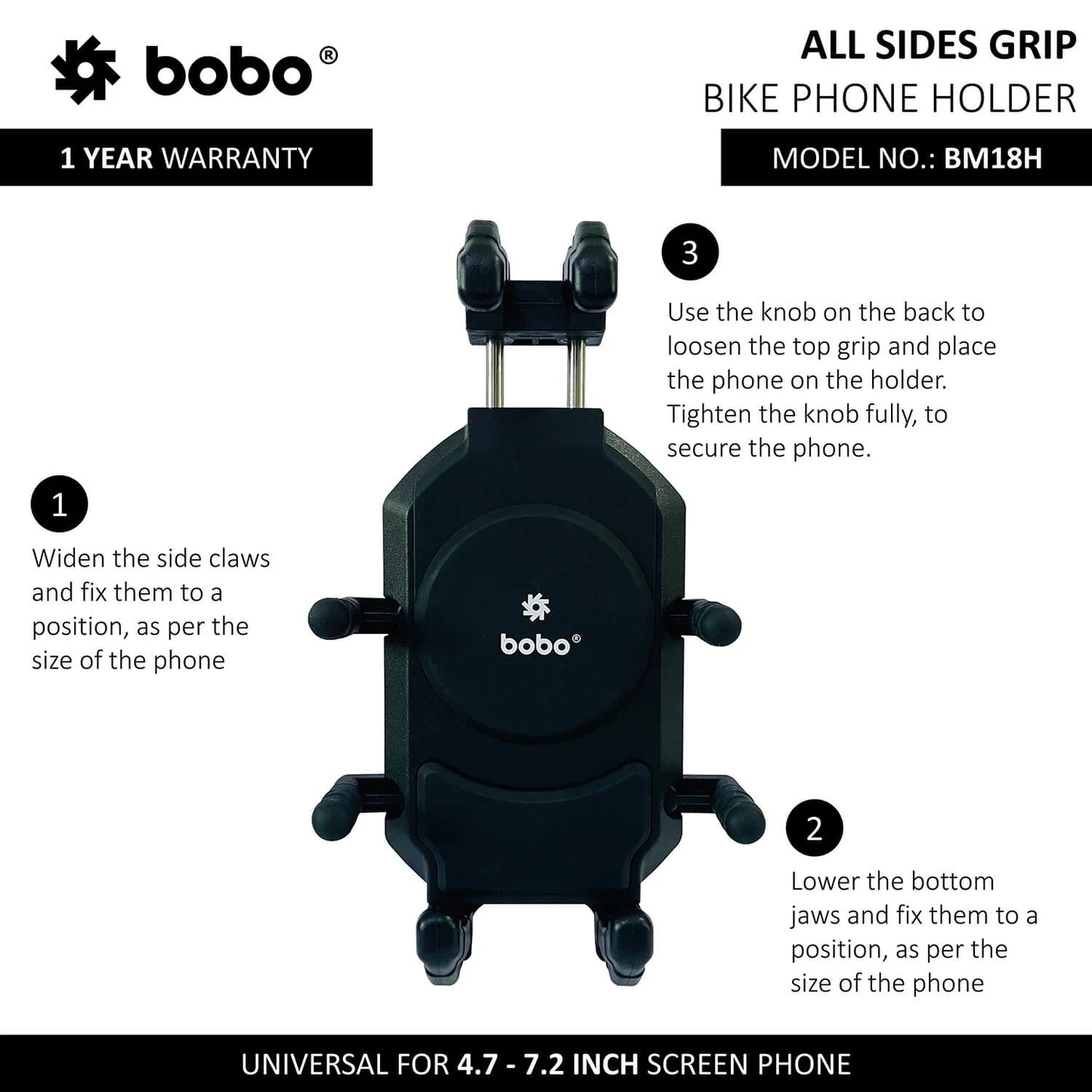 BOBO BM18H PRO Handlebar Anti-Vibration Bike Phone Holder (with Fast 15W Wireless Charger & USB-C Charging Module) Motorcycle Mobile Mount