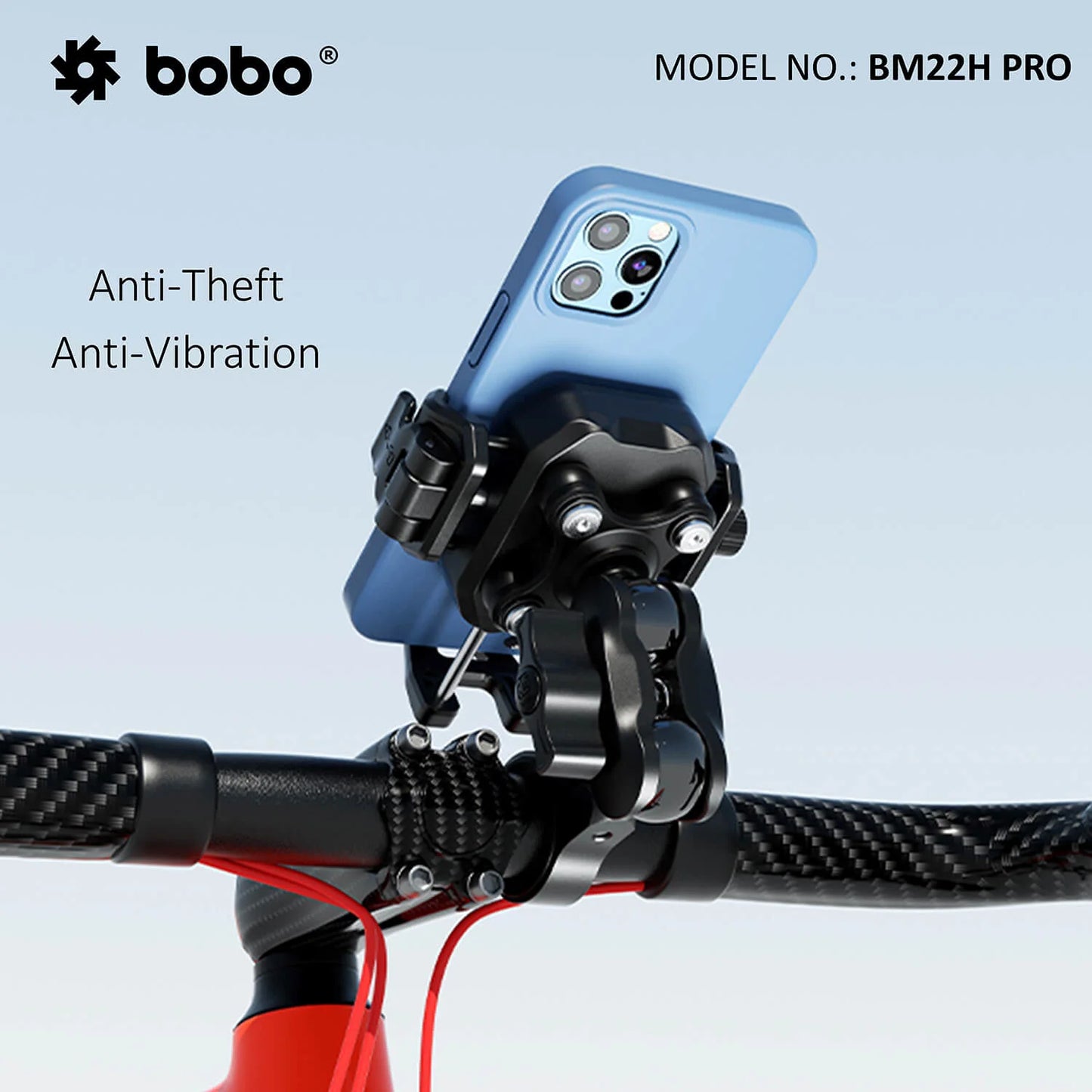 BOBO BM22H PRO Handlebar Mount Anti-Vibration Anti-Theft Bike / Cycle Phone Holder Motorcycle Mobile Mount