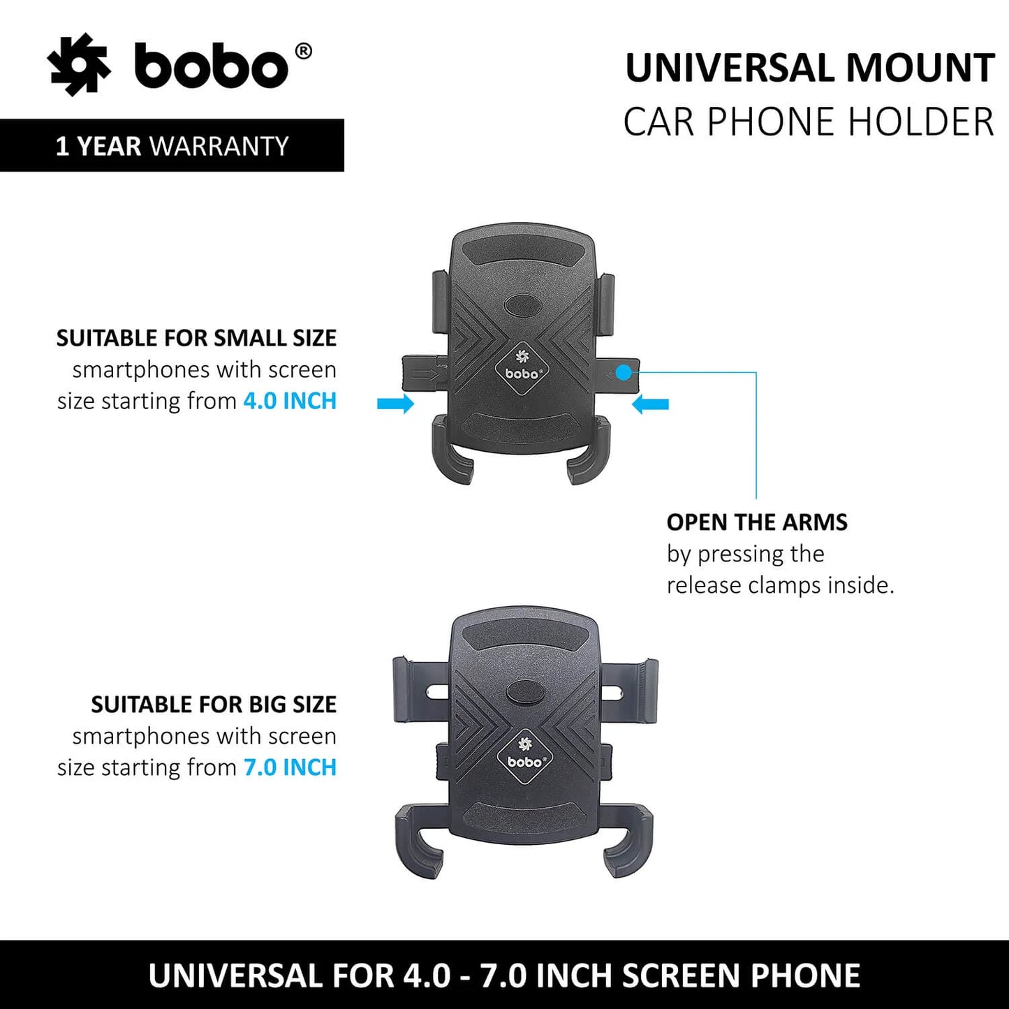 BOBO Universal Telescopic Windshield Mount Dashboard Car Phone Holder, With Reusable Gel Based Suction Cup