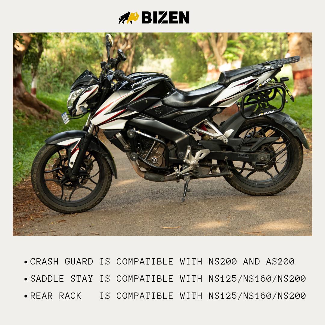Bizen Bajaj Pulsar NS200 / AS200 Premium Crash Guard/Engine Guard with Double Frame Sliders - Black