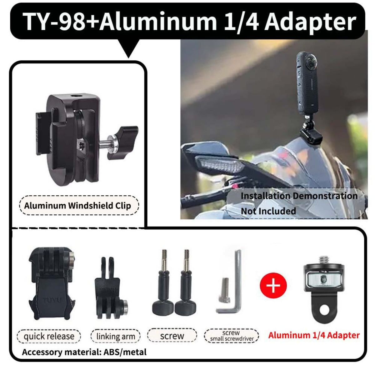 Tuyu Motorcycle Windshield Mount Clamp Aluminum Clip