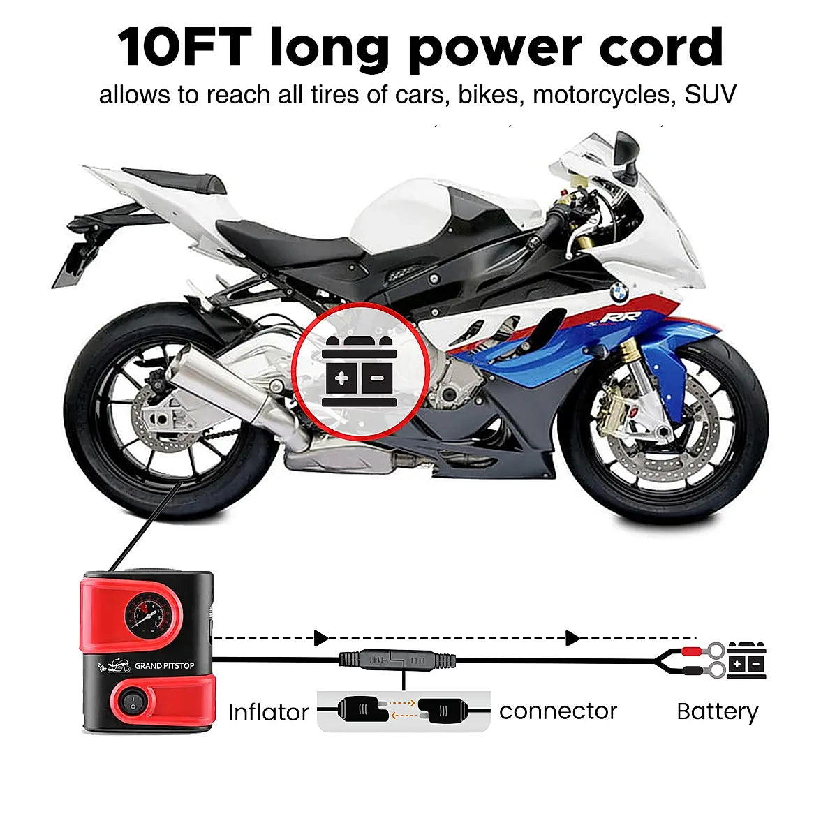 Electric Tire Inflator Air Compressor Pump for Car, Motorcycle, Balls and Mattress (100 PSI)