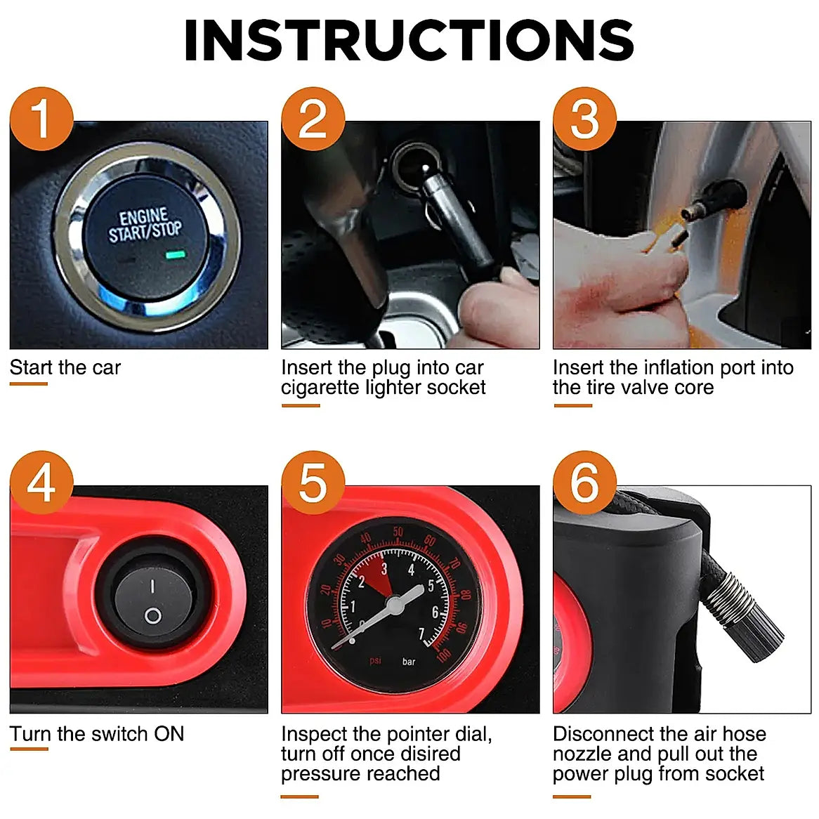Electric Tire Inflator Air Compressor Pump for Car, Motorcycle, Balls and Mattress (100 PSI)