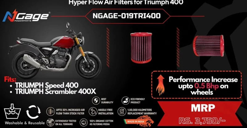 Hyper Flow Air Filter For Triumph 400