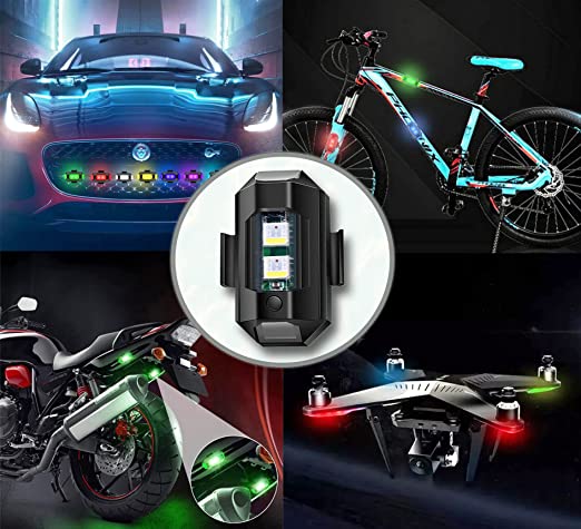 Aircraft Light for Helmet/Drone/Bike/Car and Number Plate Strobe Light for Bikes with 7 Colors + Flashing Modes