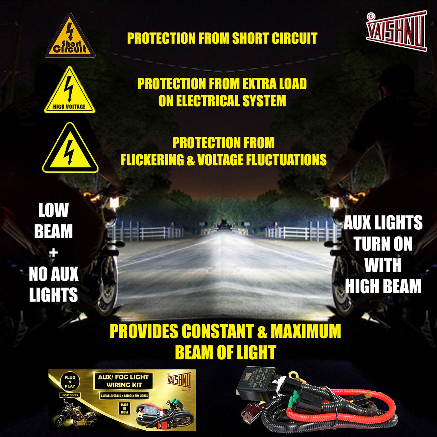 AUX LIGHT – HIGH BEAM SYNC WIRING HARNESS KIT FOR BIKES IN H4 FITMENT | TURNS ON AUX LIGHTS WITH HIGH BEAM SWITCH