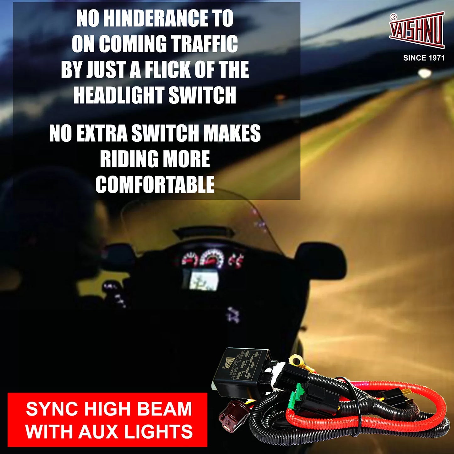 AUX LIGHT – HIGH BEAM SYNC WIRING HARNESS KIT FOR BIKES IN H4 FITMENT | TURNS ON AUX LIGHTS WITH HIGH BEAM SWITCH