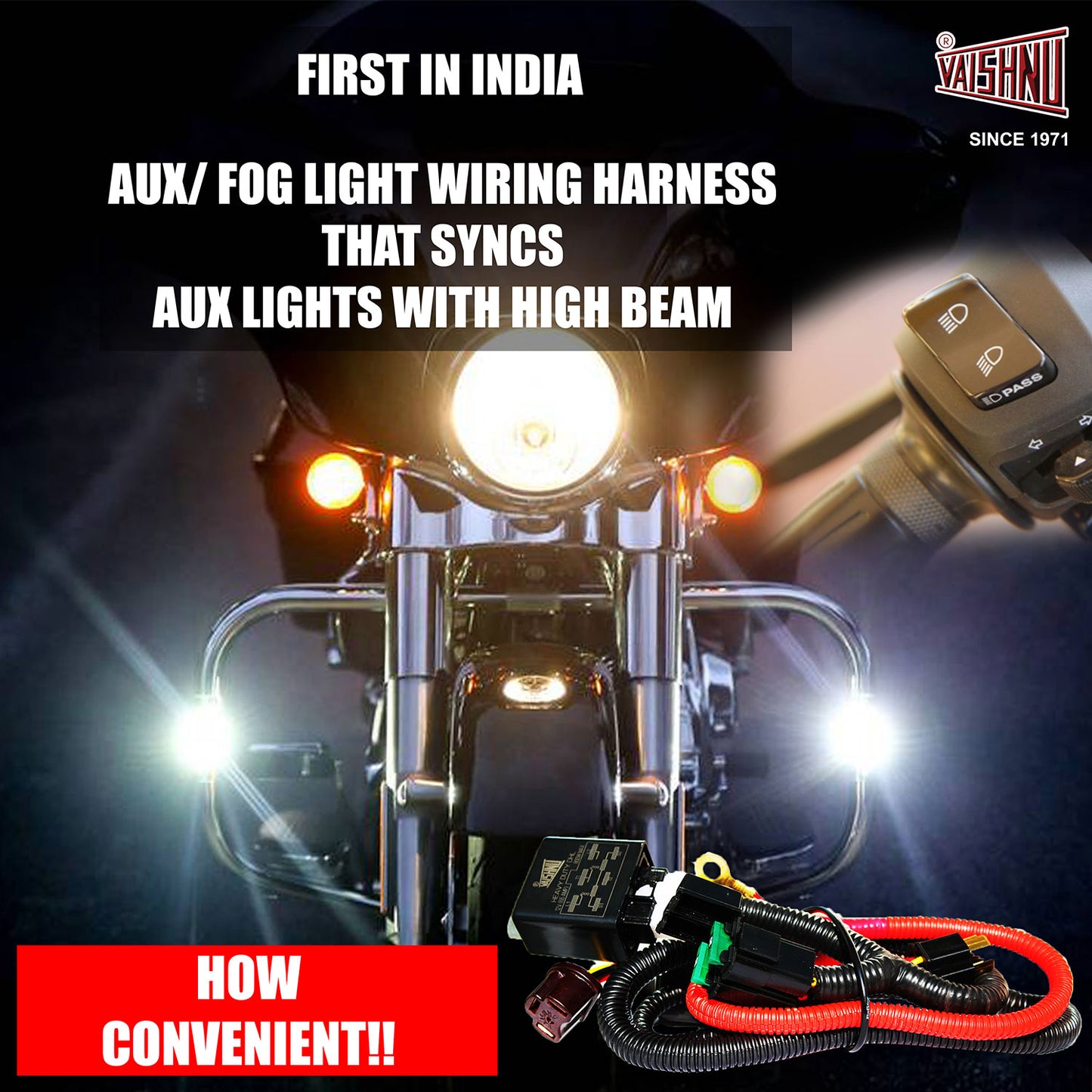 AUX LIGHT – HIGH BEAM SYNC WIRING HARNESS KIT FOR BIKES IN H4 FITMENT | TURNS ON AUX LIGHTS WITH HIGH BEAM SWITCH