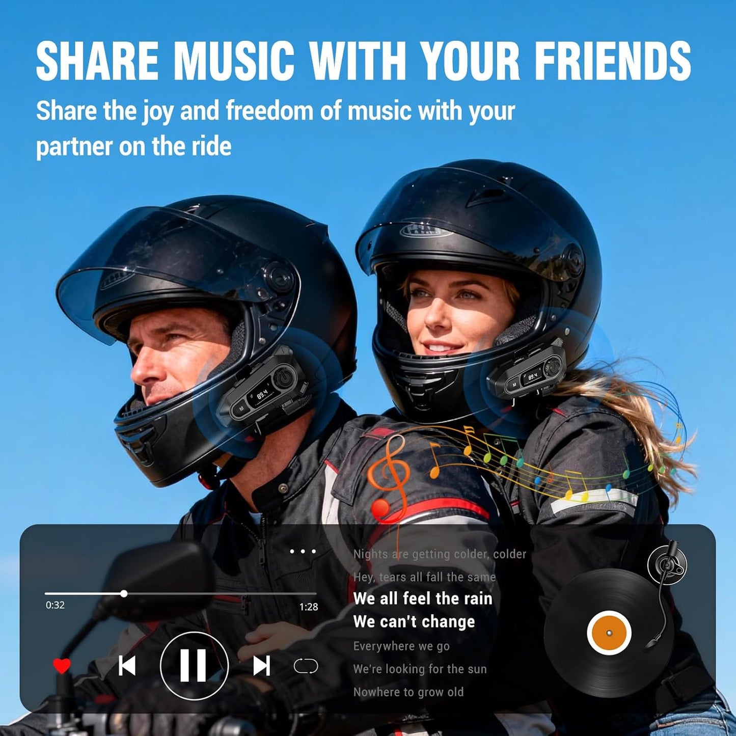 EDYELL A1 NEW Intercom Motorcycle Bluetooth Headsets, Smart LED Display Motorcycle Helmet Speakers, HD Calling and HiFi Music,Waterproof & Dustproof Helmet Headset,Group Communication System On Ear Headphones