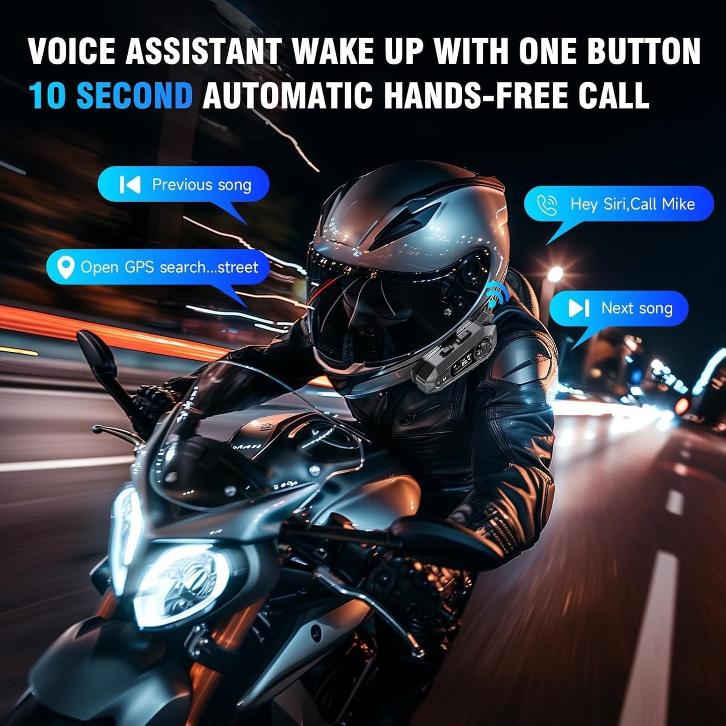 EDYELL A1 NEW Intercom Motorcycle Bluetooth Headsets, Smart LED Display Motorcycle Helmet Speakers, HD Calling and HiFi Music,Waterproof & Dustproof Helmet Headset,Group Communication System On Ear Headphones
