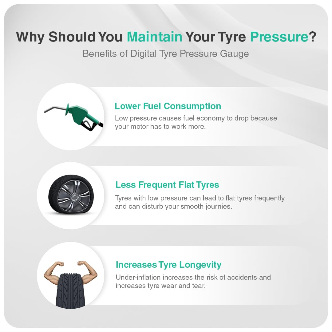 Digital Tyre Pressure Gauge (Zinc Alloy Head) | 0-150 PSI | Suitable for Car, Truck, Bike, Bicycle with Backlight LCD - Onelap TyreChek™