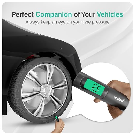 Digital Tyre Pressure Gauge (Zinc Alloy Head) | 0-150 PSI | Suitable for Car, Truck, Bike, Bicycle with Backlight LCD - Onelap TyreChek™