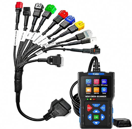 T300 OBD Scanner with 11-Pin OBD Cable | BS6 BS7 Bike Diagnostic Tool | Engine Fault Code Reader & Clear