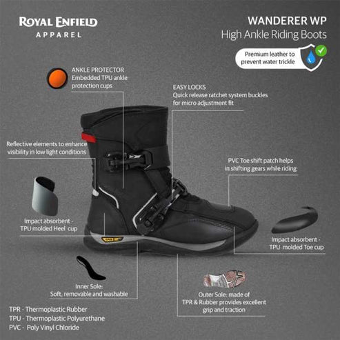 Royal Enfield WP Wanderer Waterproof Riding Boots - 6 UK / EU 40 - Royal Enfield Gears