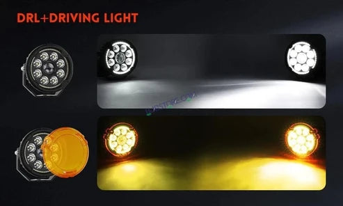 HJG New 9 LED 180W Round CREE Foglight Foglamp with Yellow Cover 180W 9 LED HJG 180W 9 LED Car Accessories Led Headlights Lights Led Fog Lights For Motorcycle Car SUV Lights, Set of 2 with Wiring Harness Kit HJG 9 LED Round 180W