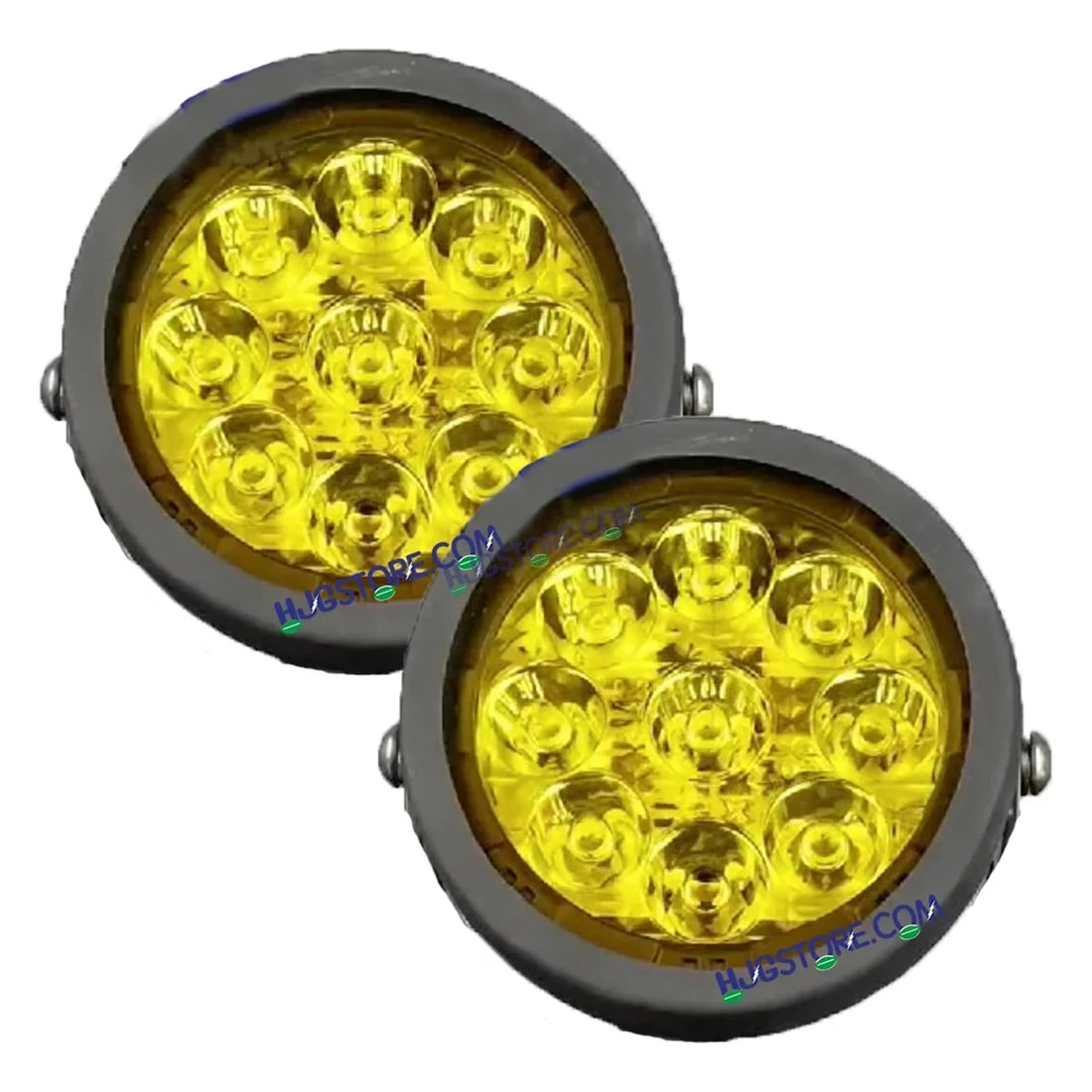 HJG New 9 LED 180W Round CREE Foglight Foglamp with Yellow Cover 180W 9 LED HJG 180W 9 LED Car Accessories Led Headlights Lights Led Fog Lights For Motorcycle Car SUV Lights, Set of 2 with Wiring Harness Kit HJG 9 LED Round 180W