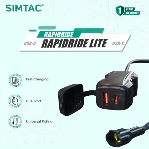 Simtac RapidRide Lite Dual Port Bike Charger (USB-A + Type-C) | Fast Charging