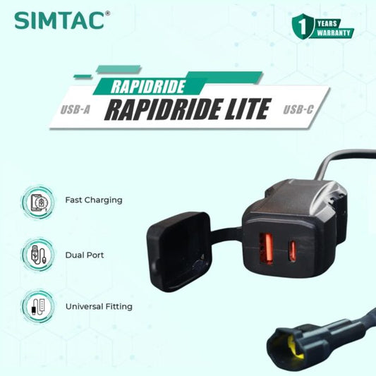 Simtac RapidRide Lite Dual Port Bike Charger (USB-A + Type-C) | Fast Charging