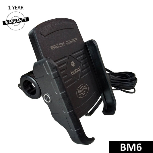 BOBO BM6 Jaw-Grip Bike Phone Holder (with Fast 15W Wireless Charger) Motorcycle Mobile Mount