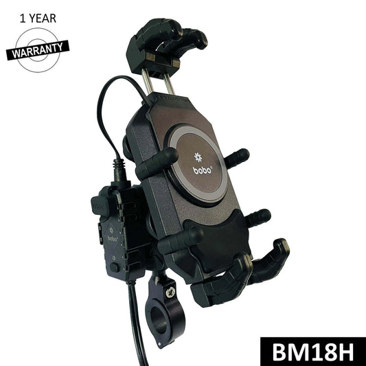 BOBO BM18H PRO Handlebar Anti-Vibration Bike Phone Holder (with Fast 15W Wireless Charger & USB-C Charging Module) Motorcycle Mobile Mount