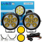 LIU HJG P91 6 LED Round Fog Light With Wiring Kit & Yellow Cap Waterproof & Heat Dissipation 60W 12V DC Power High Bright Yellow & White Light Reflection Universal fit for All Bike & Cars (Pack of 2)