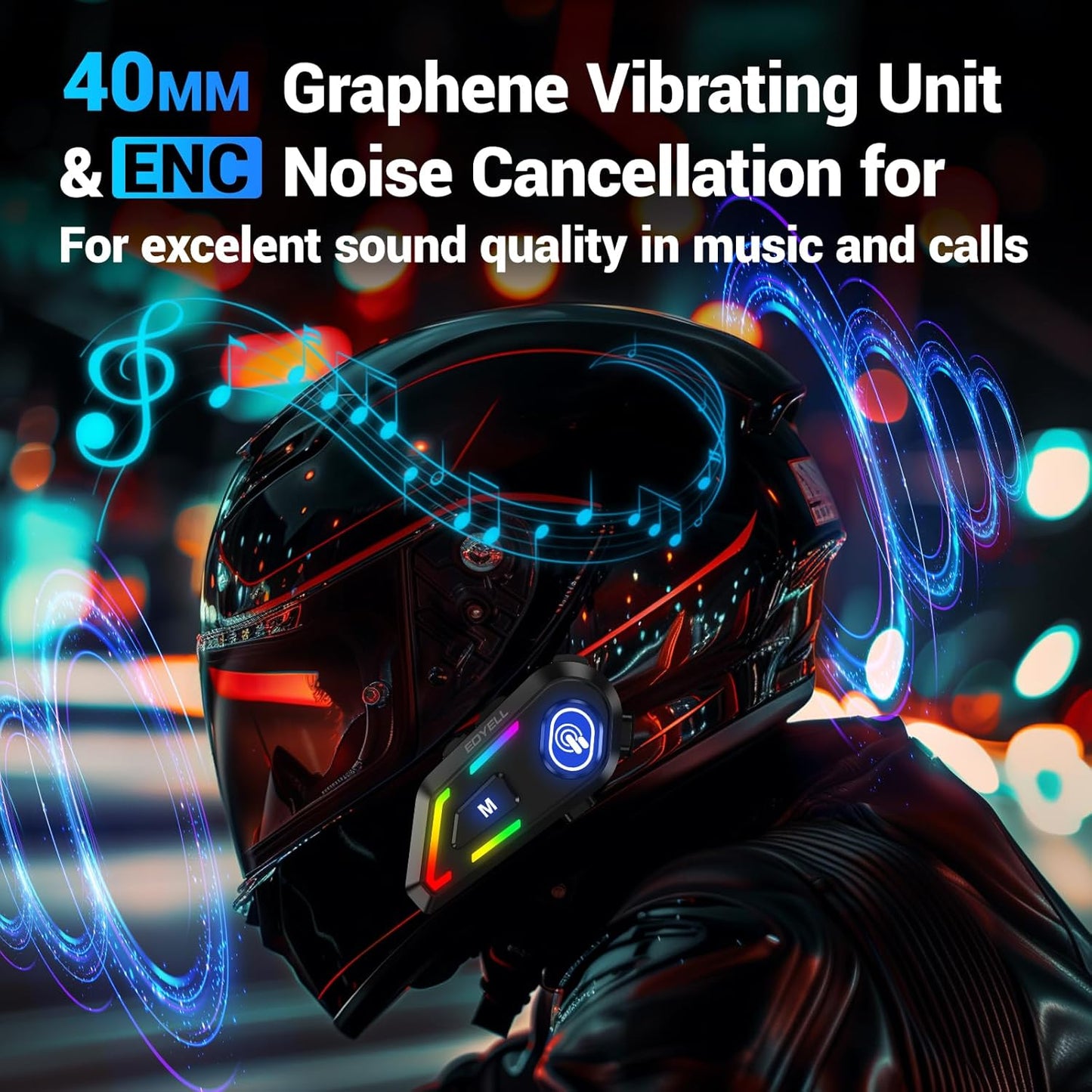 EDYELL C5 Motorcycle Helmet Bluetooth on ear Headset, Connects to 2 Phones at The Same Time Using Music & GPS, IP67 Waterproof, Supports Android & iOS, Compatible with All Helmets