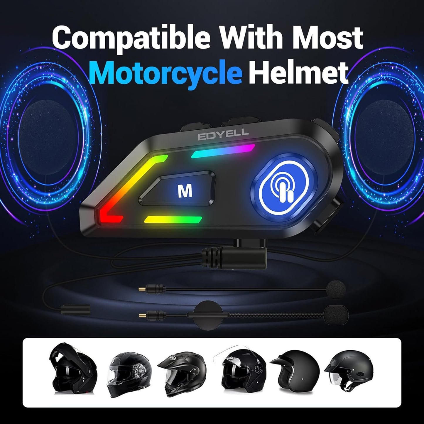 EDYELL C5 Motorcycle Helmet Bluetooth on ear Headset, Connects to 2 Phones at The Same Time Using Music & GPS, IP67 Waterproof, Supports Android & iOS, Compatible with All Helmets