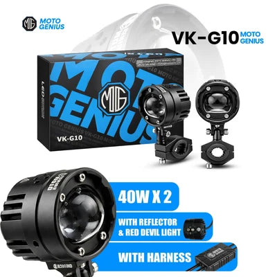 VK   G10   80W   LED   Motorcycle   Fog   Light   with   Wiring   Harness   &   Switch,   Dual   Beam   High   Low   White   Yellow   Auxiliary   Spotlight,   12V–36V   Waterproof   IP67