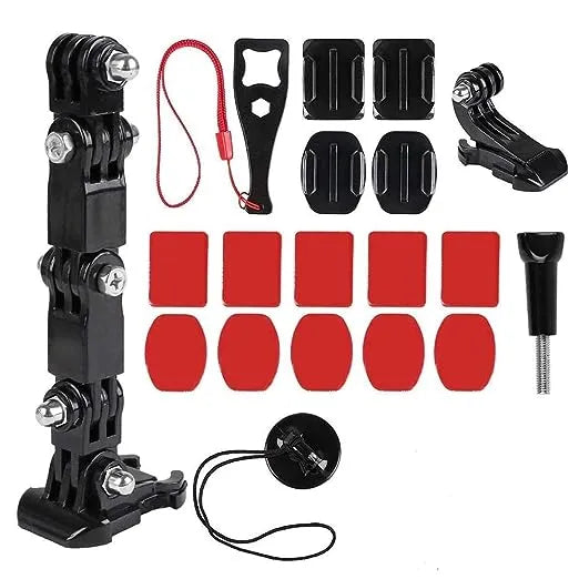 4-Way Helmet Chin Mount with 3M Curved & Flat Adhesive, J Hook Mount Compatible with Gopro 13/12/11/10/9/8/7 Insta 360 & Other Action Cameras