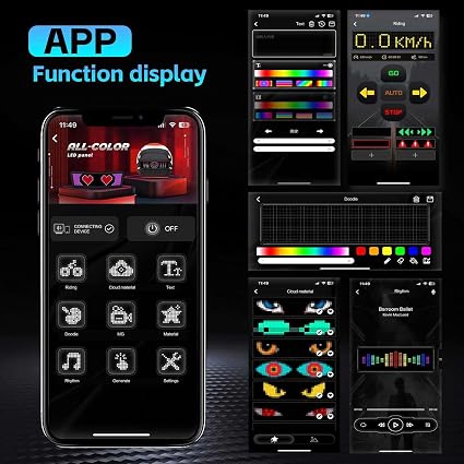 Smart LED Helmet Light with Mobile App Control - Custom Text Display, DIY Drawings, Animated Graphics, Left & Right Turn Indicators, Devil Eye Mode, Bluetooth Connectivity, Rechargeable Battery,