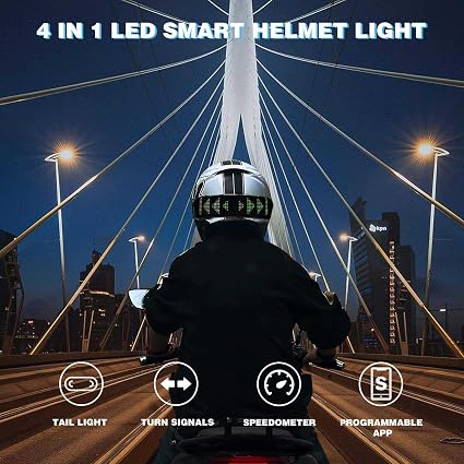 Smart LED Helmet Light with Mobile App Control - Custom Text Display, DIY Drawings, Animated Graphics, Left & Right Turn Indicators, Devil Eye Mode, Bluetooth Connectivity, Rechargeable Battery,