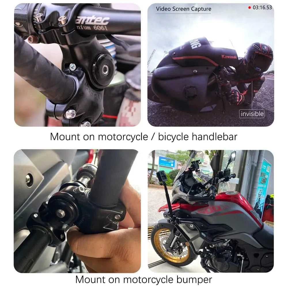 Invisible Monopod Bracket Handlebar Mount for Bikes and Bicycles Compatible with Insta 360 X4 X3 X2 GoPro 9 10 11 12 13 DJI Action 3 Moto Camera Accessories