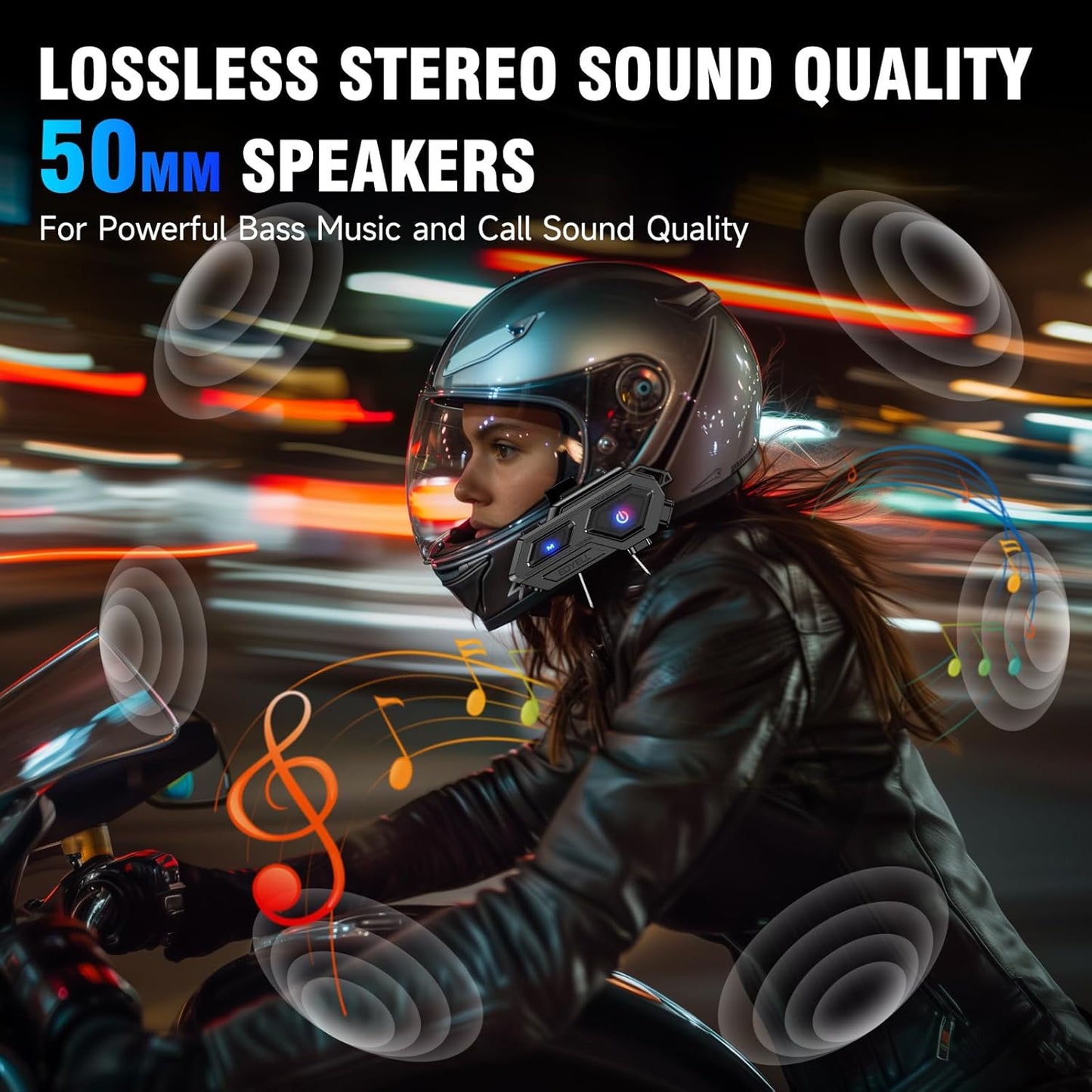 EDYELL C8 Motorcycle Bluetooth Headsets, LED Emergency Light, HD Calling, Wireless Dual Earphone, V5.3, IPX6 Waterproof, Compatible with All Helmets