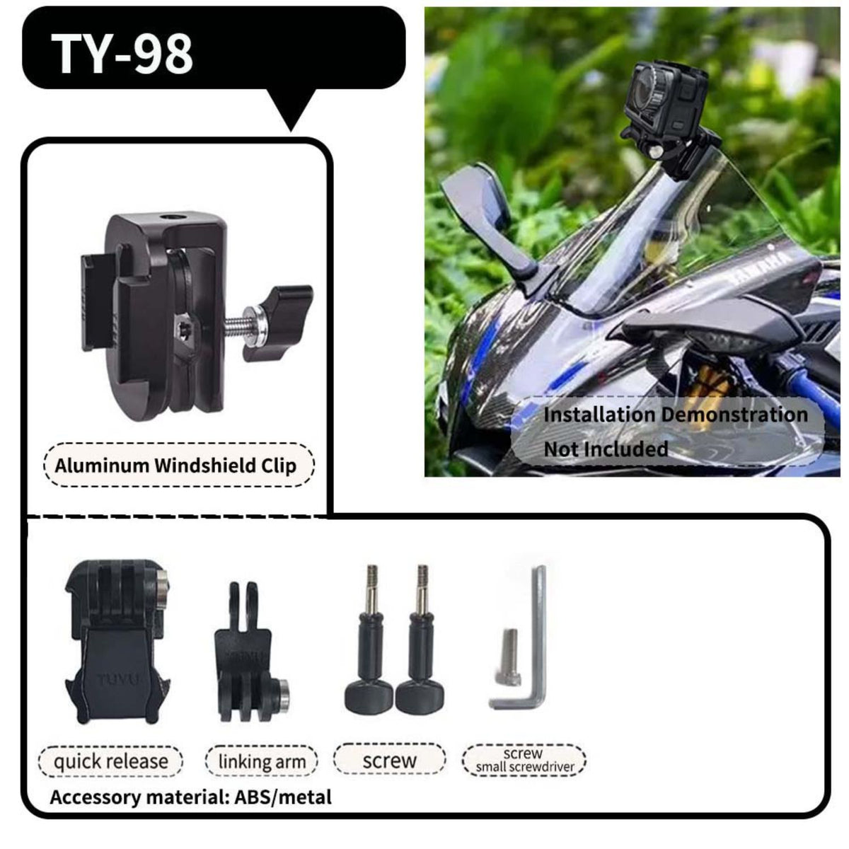 Tuyu Motorcycle Windshield Mount Clamp Aluminum Clip