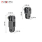 Black plastic mounting bracket shown on a white background with two views and dimension labels including 0.98 IN, 1.