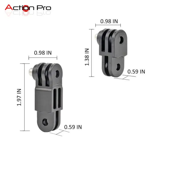 Black plastic mounting bracket shown on a white background with two views and dimension labels including 0.98 IN, 1.