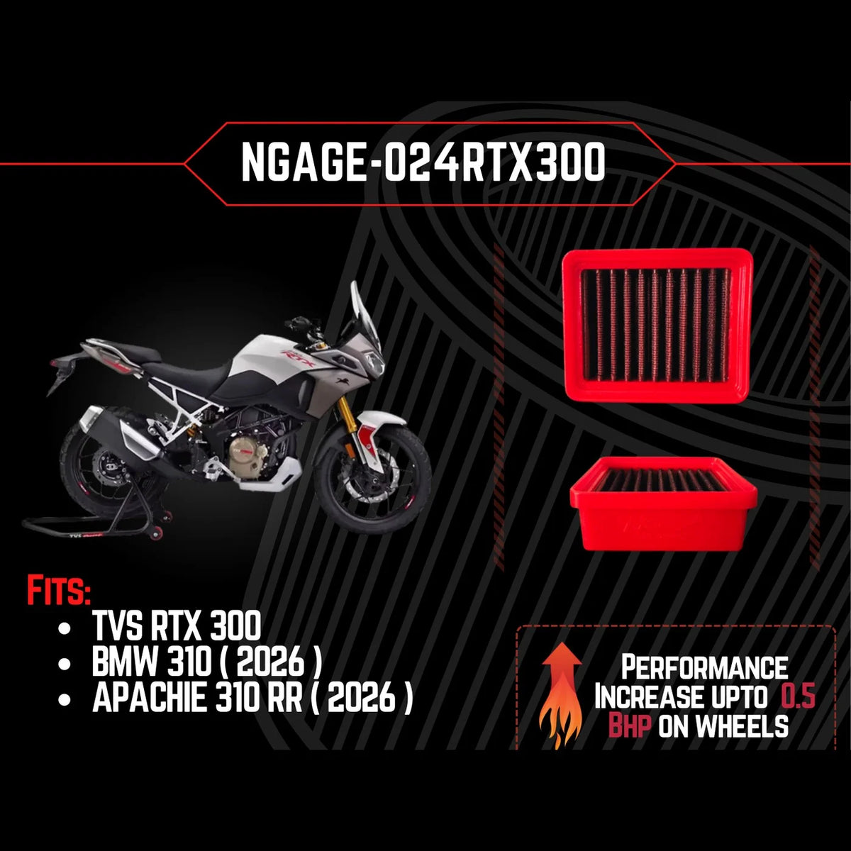 Hyper Flow Air Filter for TVS Apache RTX 300, BMW G 310 & Apache RR 310 NGage