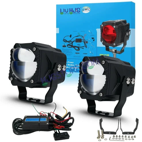 HJG Gorilla Fog with Wiring Harness Kit Combo Dual Lens 120W Gorilla Projector Foglight New Model with Wiring Foglight Ultra Wide Dual Intensity LED Driving Fog Lights White/Yellow 120W Universal For All Cars & Bikes LIU HJG Gorilla Foglight Combo Kit