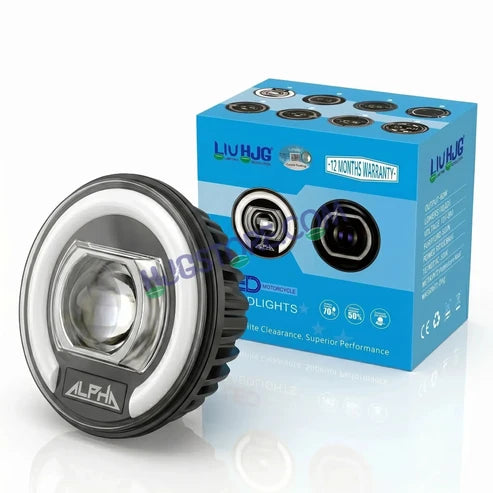 HJG C-325 Alpha 7 Inch Headlight Assembly 128W Projector Ultra Wide Halo Ring C-325 White LED Headlight New Projector Headlight Assembly | 128W CREE/Osram LED Chip Multi DRL Compatible with Royal Enfield, Jeep, Thar, Gypsy