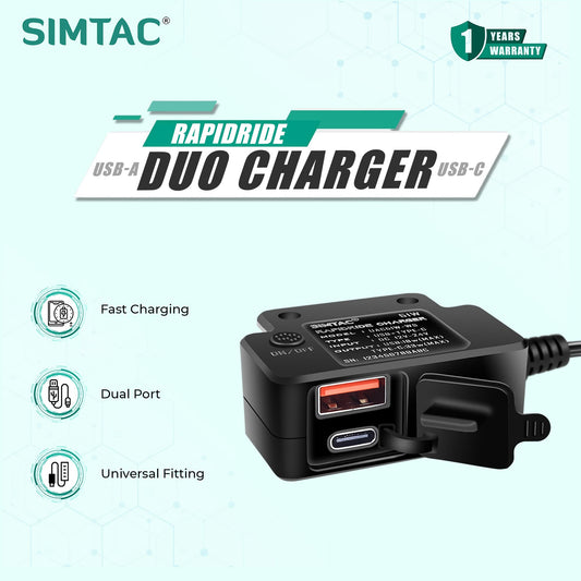 Simtac rapidride duo 51w charger with USB-A & Type-C
