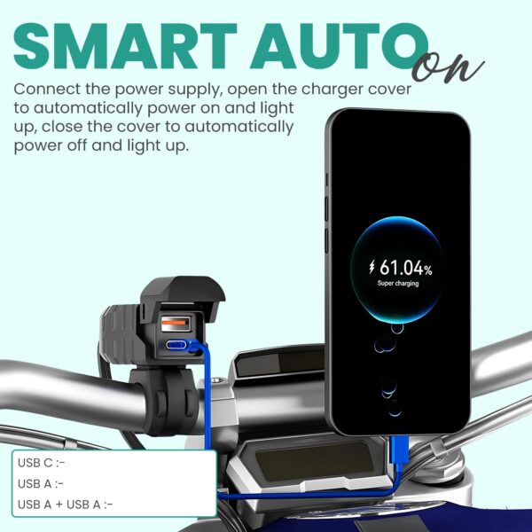 Simtac rapidride pro 51w with USB-A & Type-C charger with voltmeter