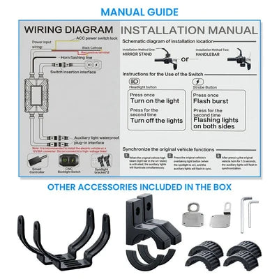 VK460   40W   x   2   Motorcycle   Fog   Light   Auxiliary   LED   Light   Set   |   High   Brightness   CNC   Switch   &   Wiring   Harness   |   Universal   Fit   Waterproof   Bike   Driving   Lights   (Pack   of   2)