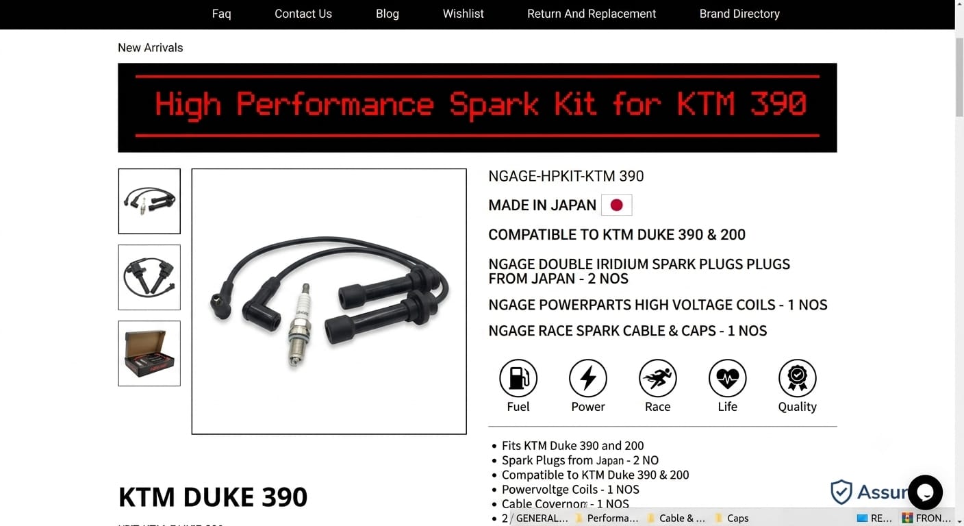 KTM DUKE 390/R (GEN  2/ GEN 3) | High  Performance | Spark Plug  Cable Kit:  Resistor Spark  Caps