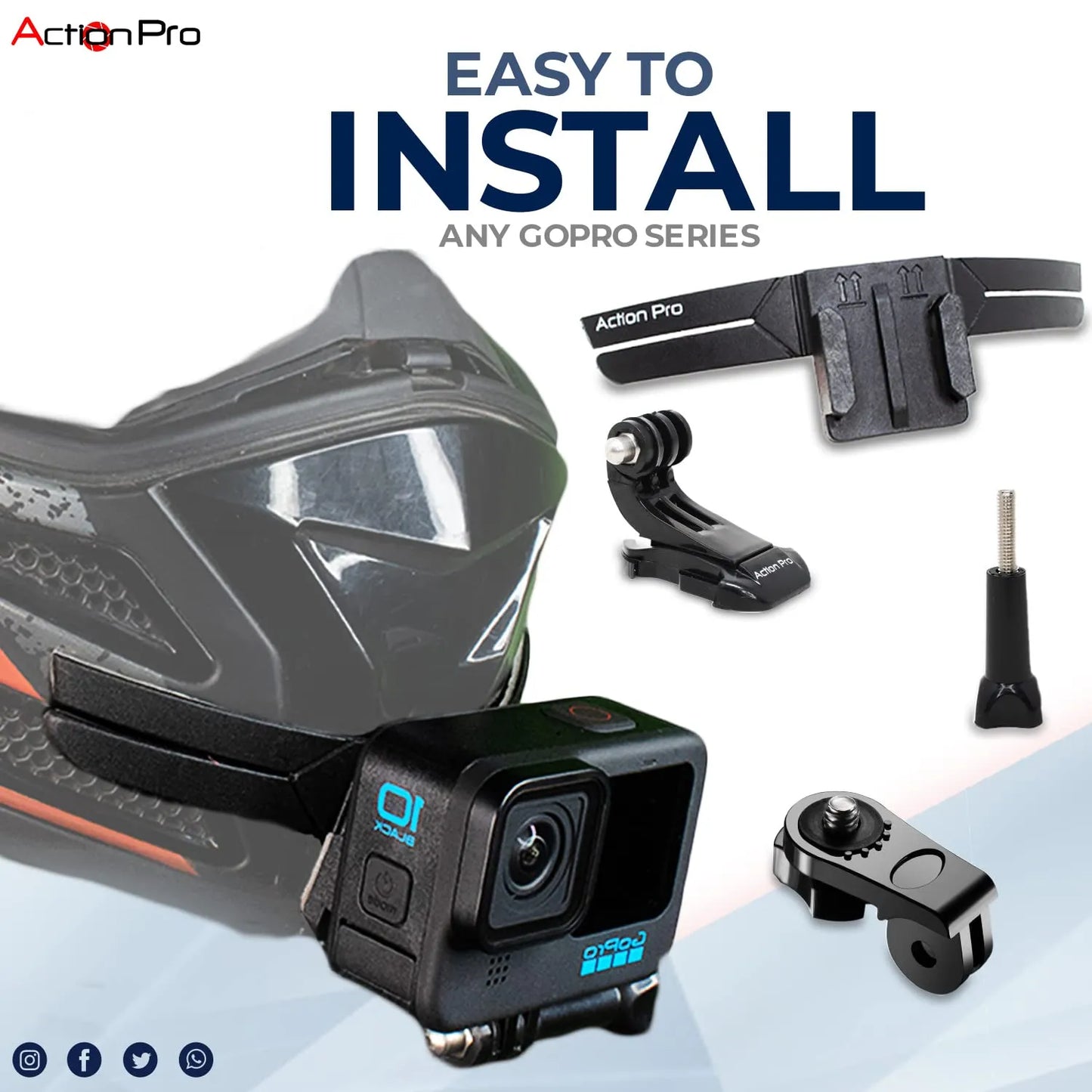 Helmet 3M Chin Mount Strap Set Compatible with All Smartphones GoPro-13/12/11/10/9/8/7/6/5/4/SJCAM/DJI Osmo and All Action Cameras
